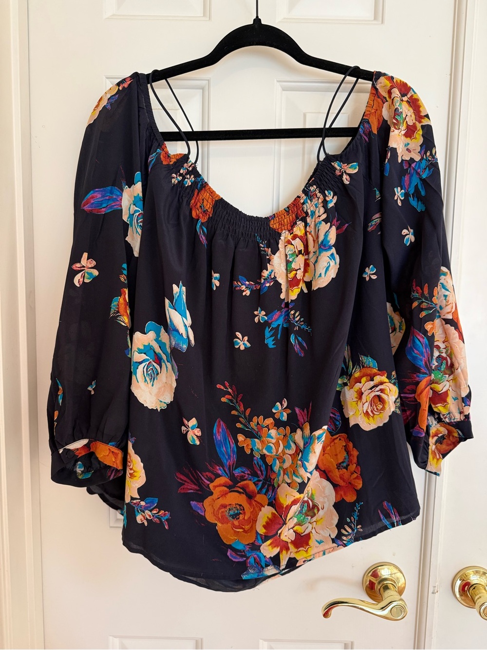 Anthropologie Maeve Brand Women’s Navy Floral Off Shoulder Blouse